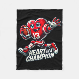 Valentine’s Day Heart Of A Champion Football Desig Fleece Blanket