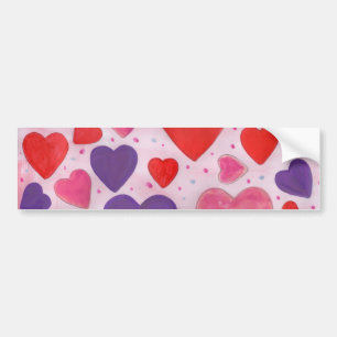 Valentine’s Day Hearts in Pink, Purple and Red Bumper Sticker