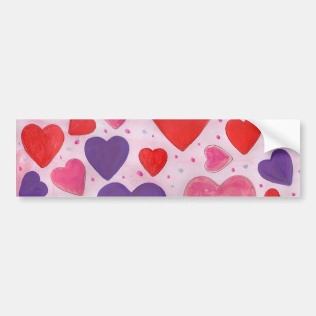 Valentine’s Day Hearts in Pink, Purple and Red Bumper Sticker (Front)