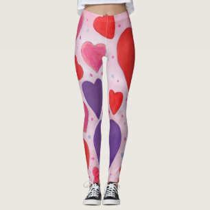 Valentine’s Day Hearts in Pink, Purple & Red Leggings