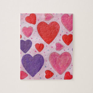 Valentine’s Day Hearts Pattern in Pink Purple Red Jigsaw Puzzle