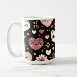 Valentine’s Day Kawaii Cats Hearts Flower Pattern Coffee Mug