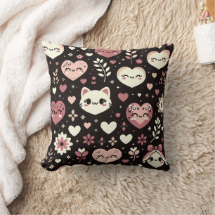Valentine’s Day Kawaii Cats Hearts Flower Pattern Cushion