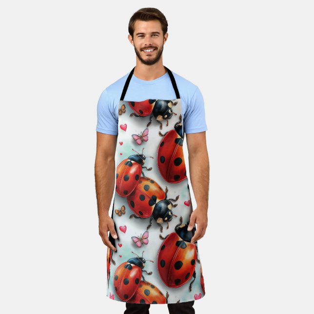 Valentine`s Day Ladybug Love Pattern Apron (Worn)