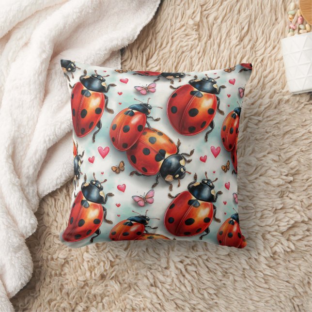 Valentine`s Day Ladybug Love Pattern Cushion (Blanket)