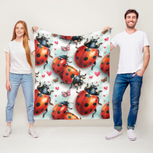 Valentine`s Day Ladybug Love Pattern Fleece Blanket