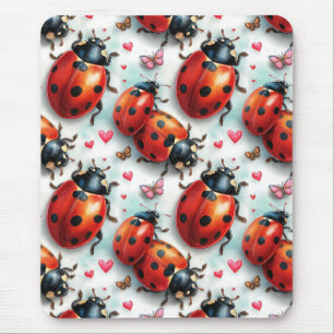 Valentine`s Day Ladybug Love Pattern Mouse Pad