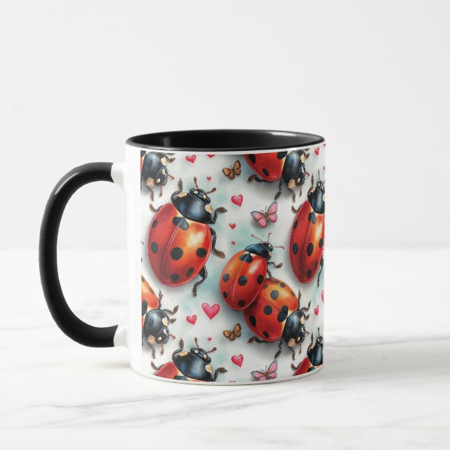 Valentine`s Day Ladybug Love Pattern Mug (Left)