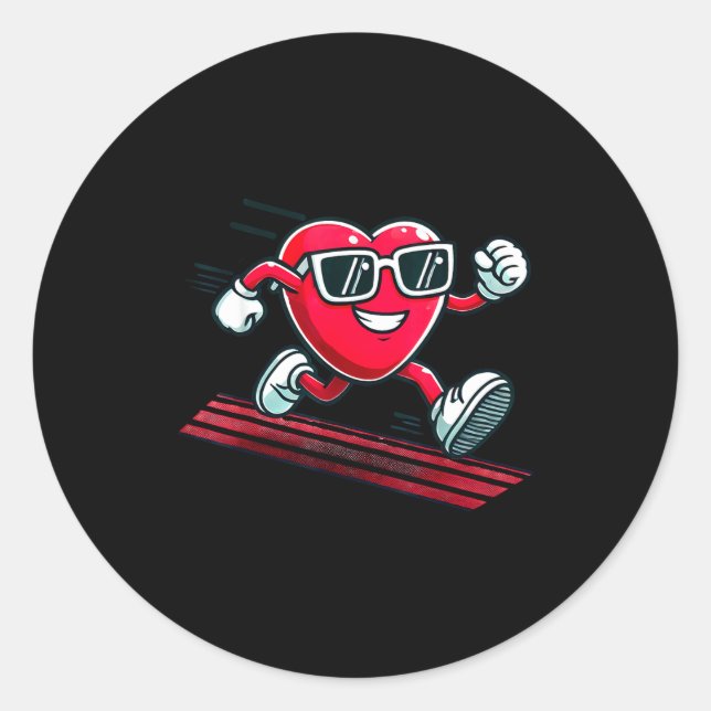 Valentine’s Day Love Heart Runner Track Running  Classic Round Sticker (Front)