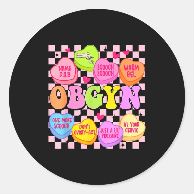 Valentine’s Day Obgyn Nurse Gynaecology Gynaecolog Classic Round Sticker (Front)
