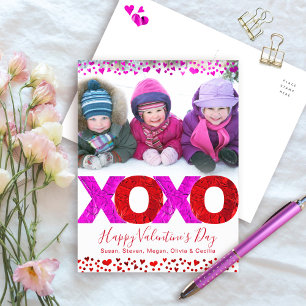 Valentine’s Day Photo Bold XOXO Modern Hearts Holiday Postcard
