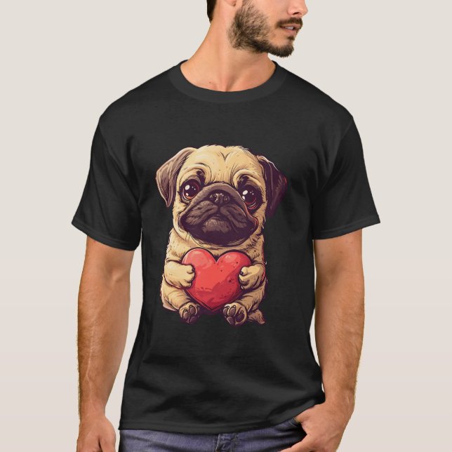 Valentine s Day Pug Heart Funny Pug Lover Dog Dad  T-Shirt (Front)