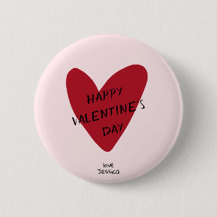 Valentine’s Day red heart on the pink bg 6 Cm Round Badge