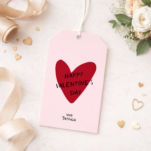 Valentine’s Day red heart on the pink bg Gift Tags