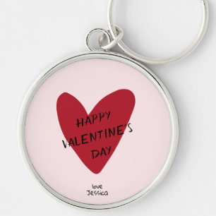 Valentine’s Day red heart on the pink bg Key Ring