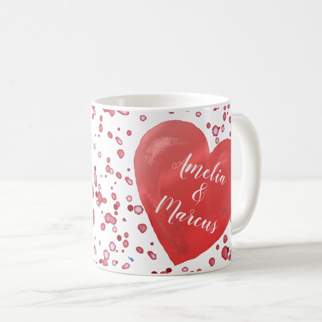 Valentine`s Day Red Heart with Names Coffee Mug (Front Right)