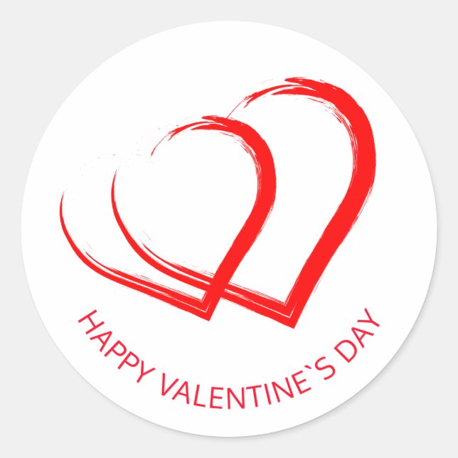 Valentine`s Day Romantic Two Red Heart Classic Round Sticker (Front)