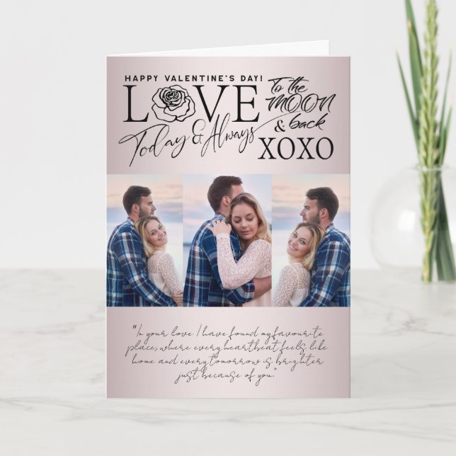 Valentine’s Day Soft Blush  Photo Collage  Card (Front)