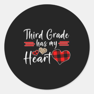 Valentine’s Day Third Grade Has My Heart Plaid Tea Classic Round Sticker