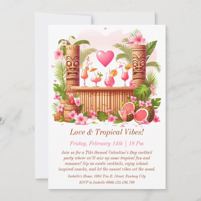 Valentine’s Day Tiki Cocktail Party Invitation (Front)