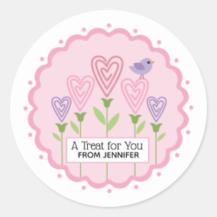 Valentine’s Day Treat for You Pink Floral Hearts Classic Round Sticker