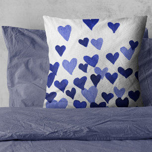 Valentine’s Day Watercolor Hearts – blue Cushion