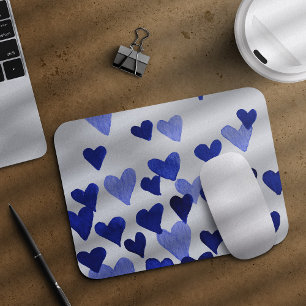 Valentine’s Day Watercolor Hearts – blue Mouse Pad