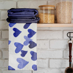 Valentine’s Day Watercolor Hearts – blue Tea Towel