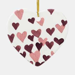 Valentine’s Day Watercolor Hearts – dark pink Ceramic Tree Decoration
