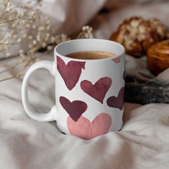 Valentine’s Day Watercolor Hearts – dark pink Coffee Mug (Creator Uploaded)