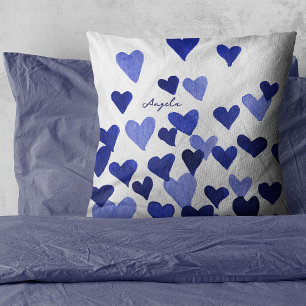 Valentine’s Day Watercolor Hearts Name  Cushion