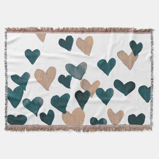 Valentine’s Day Watercolor Hearts – neutral Throw Blanket (Front)