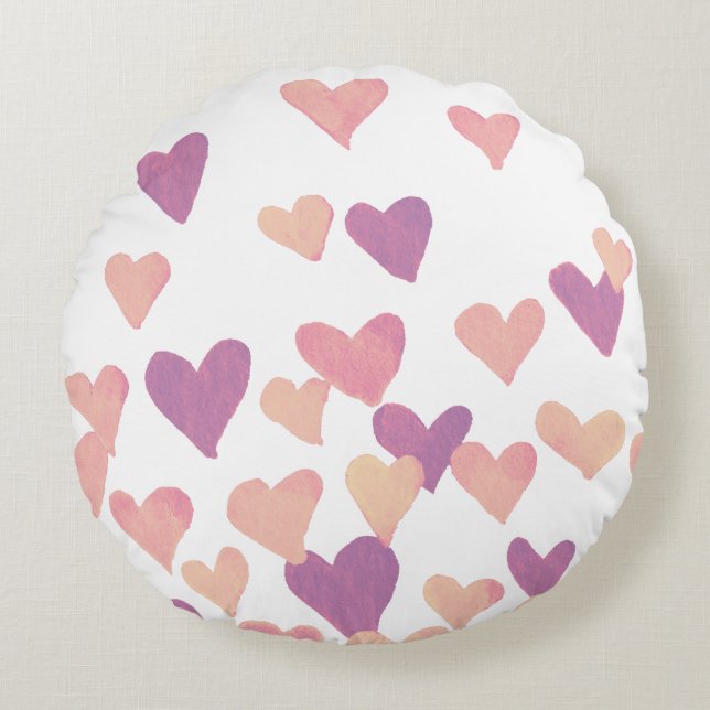 Valentine’s Day Watercolor Hearts – pastel pink Round Cushion (Front)