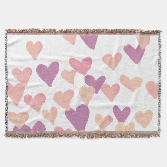 Valentine’s Day Watercolor Hearts – pastel pink Throw Blanket (Front)