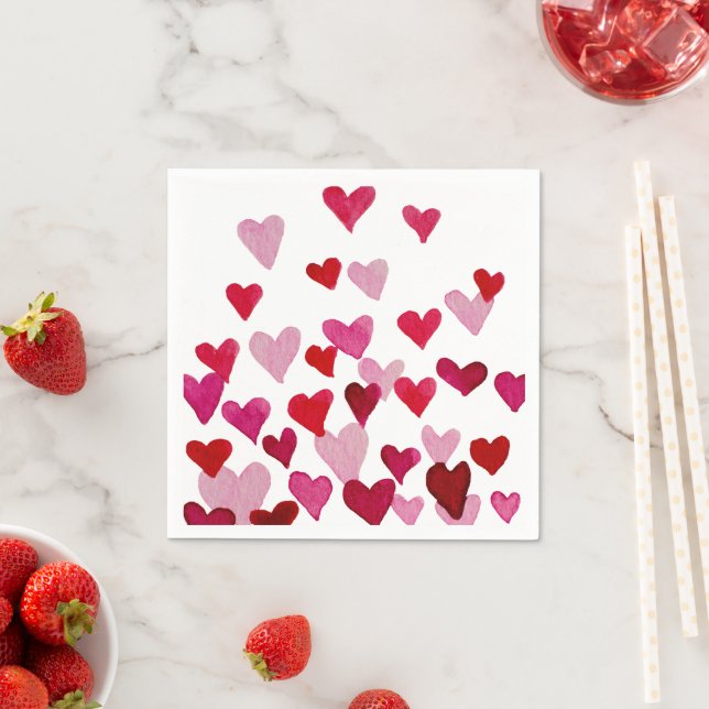 Valentine’s Day Watercolor Hearts – pink Napkin (Insitu)