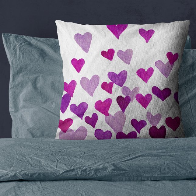 Valentine’s Day Watercolor Hearts – purple Cushion (Creator Uploaded)