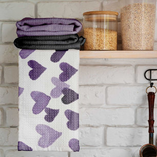 Valentine’s Day Watercolor Hearts – ultra viol Tea Towel