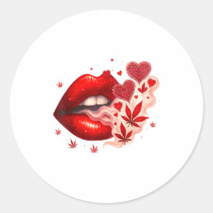 Valentine’s Day Weed Lover Stoner Babe Classic Round Sticker