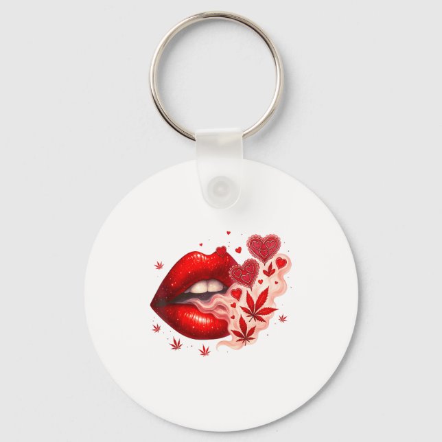Valentine’s Day Weed Lover Stoner Babe  Key Ring (Front)