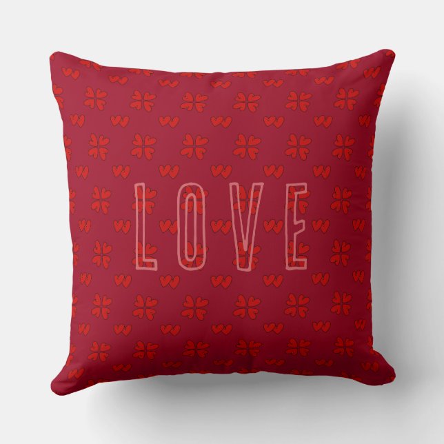 Valentine’s Red Hearts On Red Love Throw Pillow (Back)