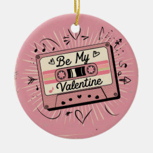 Valentine´s retro cassette, for him ,for her ceramic ornament