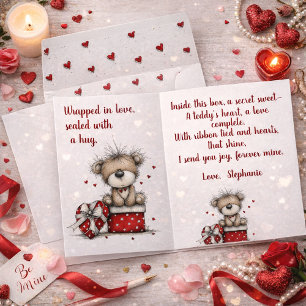 Valentine’s Teddy Bear Gift Box with Poem  Holiday Card