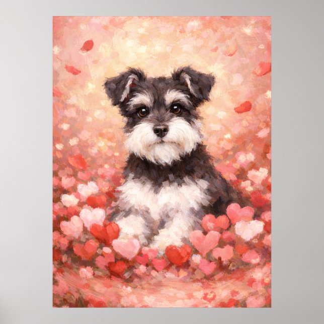 Valentine Schnauzer with Hearts Poster (Front)
