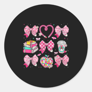 Valentine School Coquette Bow Pencil Girl Kid Teac Classic Round Sticker