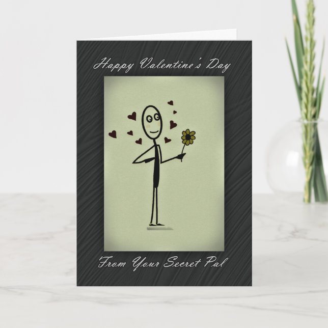 Valentine Secret Pal Stick Person Holiday Card (Front)