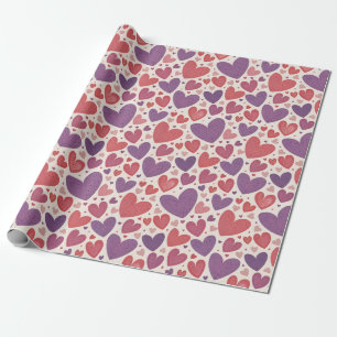 Valentine Shades of red purple heart pattern Wrapping Paper