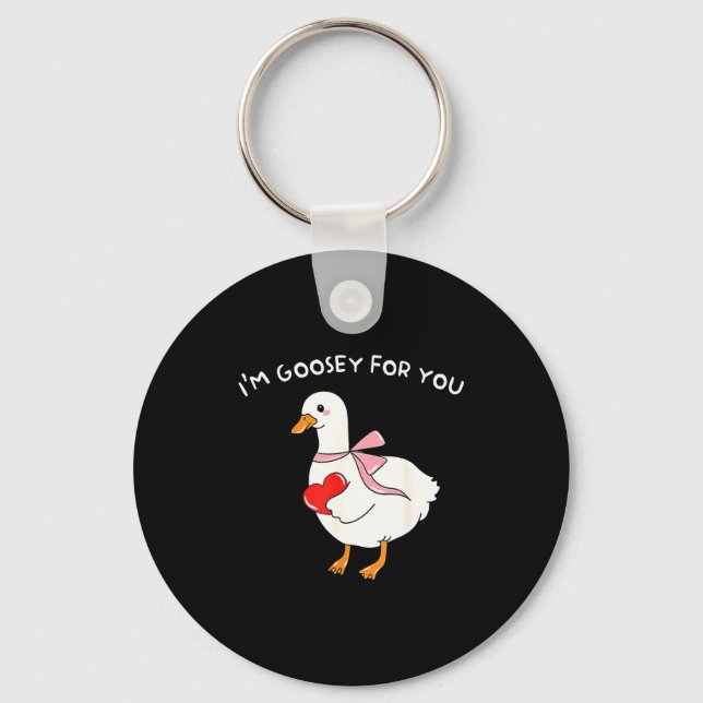 Valentine Silly Goose I'm Goosey For You Duck Vale Key Ring (Front)
