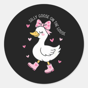 Valentine Silly Goose On The Loose Coquette Bow Gi Classic Round Sticker