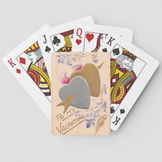 Valentine Silver and Gold Hearts Antique Postcard Playing Cards (Back)
