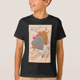 Valentine Silver and Gold Hearts Antique Postcard T-Shirt